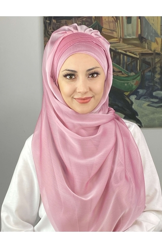 Saray Model Yan Drapeli Fransız Şifon Hazır Şal SBT4YDSAL15-07 Toz Pembe