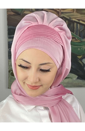 Saray Model Yan Drapeli Fransız Şifon Hazır Şal SBT4YDSAL15-07 Toz Pembe