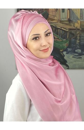 Saray Model Yan Drapeli Fransız Şifon Hazır Şal SBT4YDSAL15-07 Toz Pembe