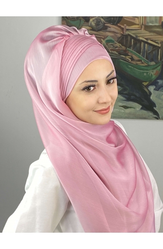 Saray Model Yan Drapeli Fransız Şifon Hazır Şal SBT4YDSAL15-07 Toz Pembe