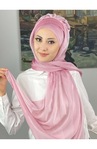 Saray Model Yan Drapeli Fransız Şifon Hazır Şal SBT4YDSAL15-07 Toz Pembe