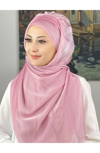 Saray Model Yan Drapeli Fransız Şifon Hazır Şal SBT4YDSAL15-07 Toz Pembe