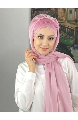 Saray Model Yan Drapeli Fransız Şifon Hazır Şal SBT4YDSAL15-07 Toz Pembe