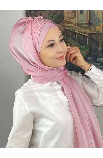 Saray Model Yan Drapeli Fransız Şifon Hazır Şal SBT4YDSAL15-07 Toz Pembe
