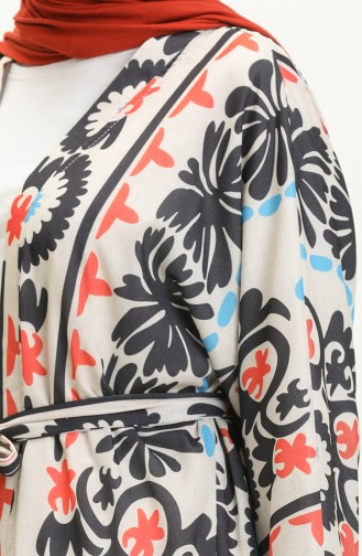 Digital bedruckter Kimono mit Gürtel 24Y8939-03 Beige Granatapfelblüte 24Y8939-03