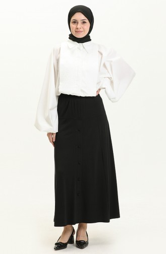 Button Detailed Viscose Flared Skirt 0012-01 Black 0012-01