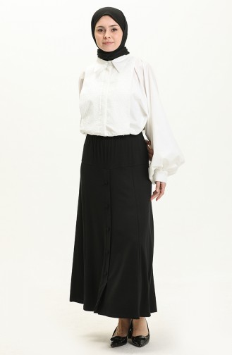 Button Detailed Viscose Flared Skirt 0012-01 Black 0012-01