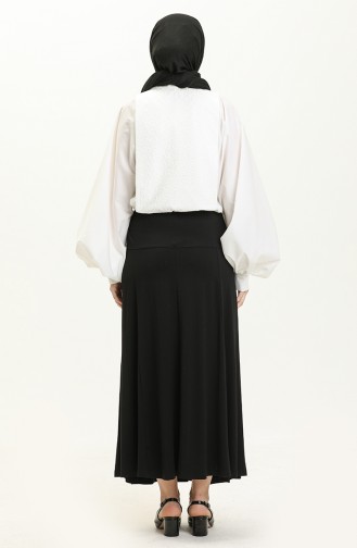 Button Detailed Viscose Flared Skirt 0012-01 Black 0012-01