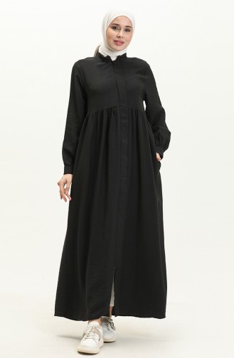 Abaya Plissée en Tissu Aerobin 24Y8927-03 Noir 24Y8927-03