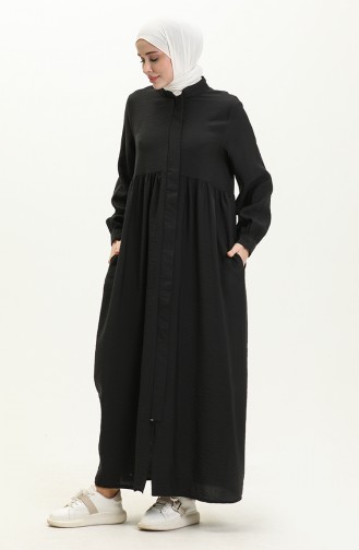 Abaya Plissée en Tissu Aerobin 24Y8927-03 Noir 24Y8927-03