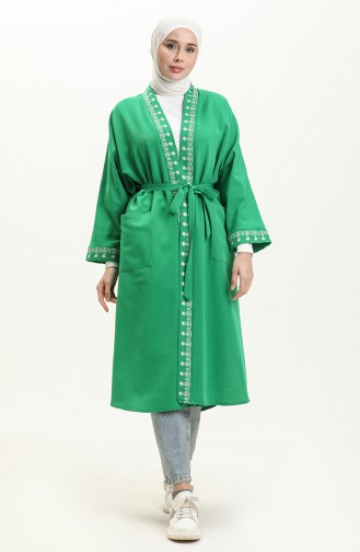 Embroidered Linen Kimono 24Y8885-01 Green 24Y8885-01