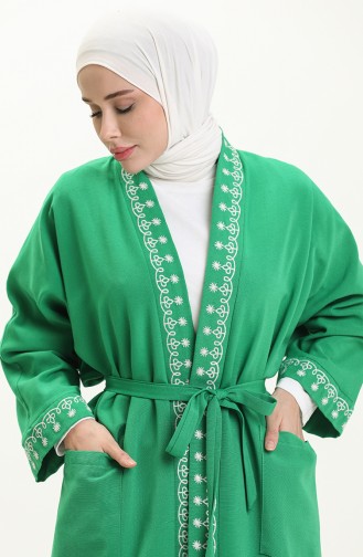 Embroidered Linen Kimono 24Y8885-01 Green 24Y8885-01