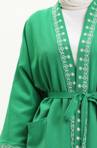 Nakışlı Keten Kimono 24Y8885-01 Yeşil