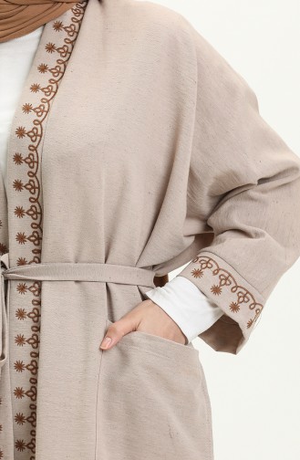 Kimono aus besticktem Leinen 24Y8885-02 Beige 24Y8885-02
