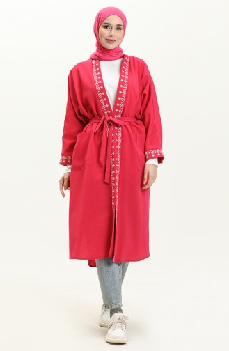 Embroidered Linen Kimono 24Y8885-03 Fuchsia 24Y8885-03