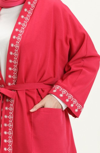 Nakışlı Keten Kimono 24Y8885-03 Fuşya