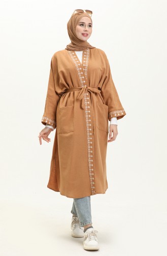Bestickter Leinen-Kimono 24Y8885-04 Milchkaffee 24Y8885-04