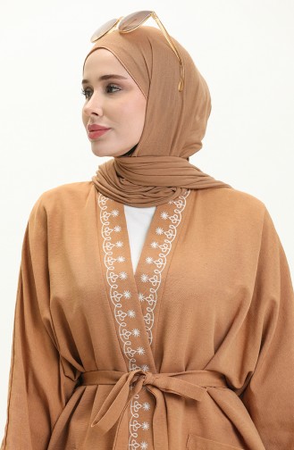 Bestickter Leinen-Kimono 24Y8885-04 Milchkaffee 24Y8885-04