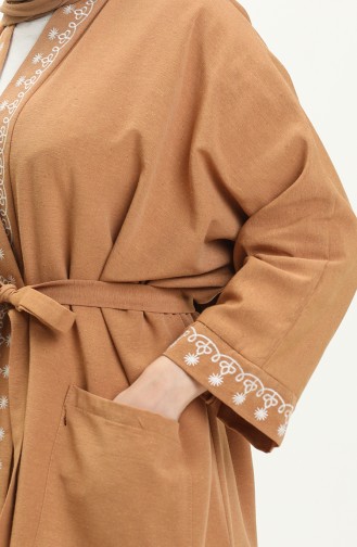 Bestickter Leinen-Kimono 24Y8885-04 Milchkaffee 24Y8885-04