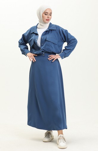 Oyya Jacket Skirt Two Piece Suit 238485-02 Petrol Blue 238485-02