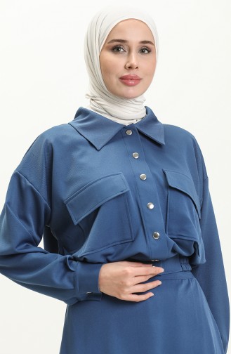 Oyya Jacket Skirt Two Piece Suit 238485-02 Petrol Blue 238485-02