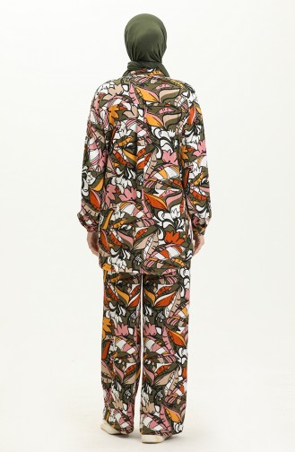 Desenli Tunik Pantolon İkili Takım 24Y8956-01 Haki Pudra