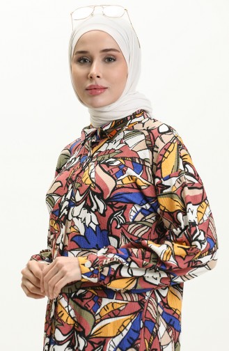 Desenli Tunik Pantolon İkili Takım 24Y8956-02 Gül Kurusu Saks