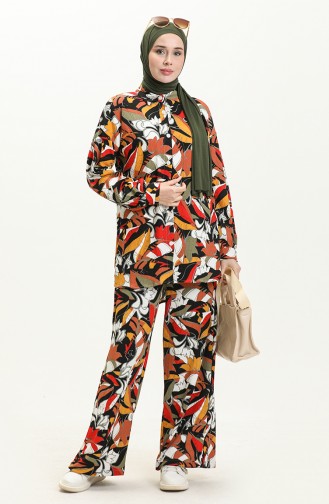Printed Tunic Pants Two Piece Suit 24Y8956-04 Mustard Black 24Y8956-04
