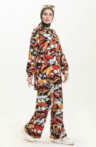 Printed Tunic Pants Two Piece Suit 24Y8956-04 Mustard Black 24Y8956-04