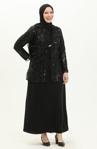 Plus Size Sequined Evening Dress Two Piece Suit 2206-03 Black 2206-03