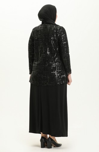 Plus Size Sequined Evening Dress Two Piece Suit 2206-03 Black 2206-03