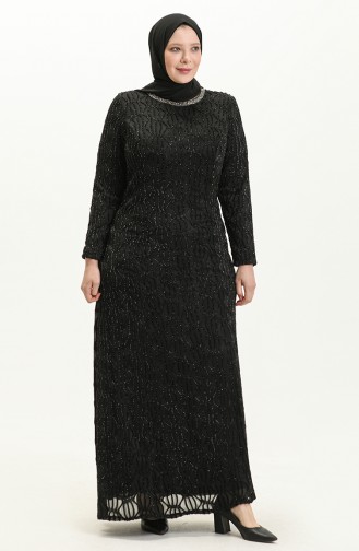 Übergröße Abendkleid mit Schmucksteinchen 2232-04 Schwarz 2232-04