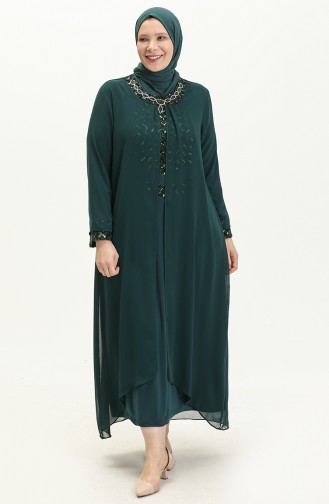 Robe de Soirée à Paillettes Grande Taille 2301-01 Vert Emeraude 2301-01