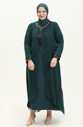 Robe de Soirée à Paillettes Grande Taille 2301-01 Vert Emeraude 2301-01