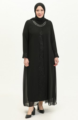 فستان سهرة بتصميم دانتيل مقاس كبير 2303-02 أسود 2303-02