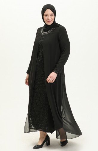 Übergröße Spitze bedeckt Abendkleid 2303-02 Schwarz 2303-02