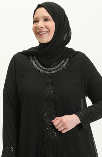 Übergröße Spitze bedeckt Abendkleid 2303-02 Schwarz 2303-02