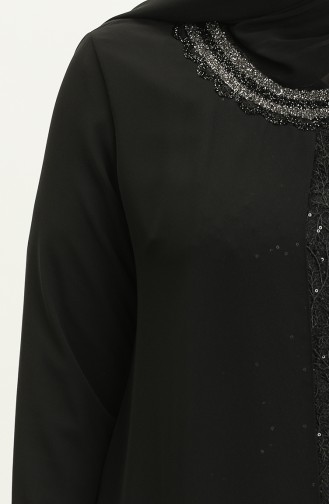 Übergröße Spitze bedeckt Abendkleid 2303-02 Schwarz 2303-02