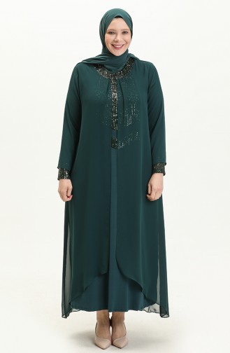 Robe de Soirée à Paillettes Grande Taille 2305-01 Vert Emeraude 2305-01