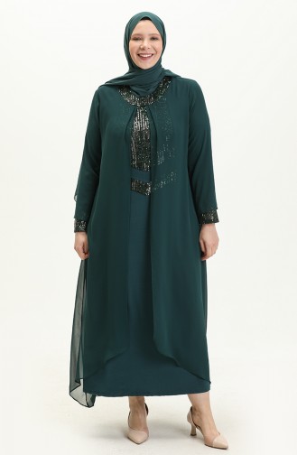 Robe de Soirée à Paillettes Grande Taille 2305-01 Vert Emeraude 2305-01