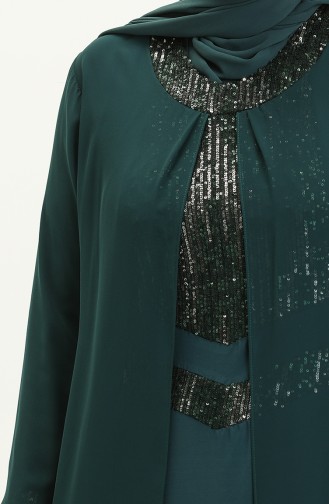 Plus Size Sequined Evening Dress 2305-01 Emerald Green 2305-01