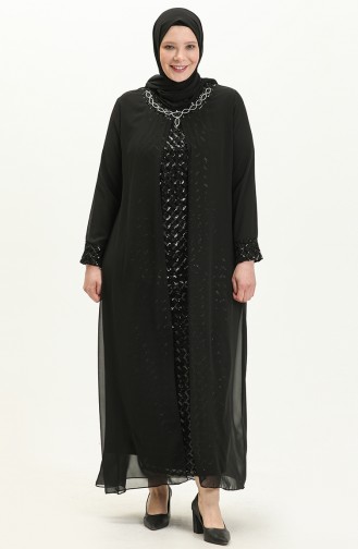 Robe de Soirée à Paillettes Grande Taille 2307-03 Noir 2307-03