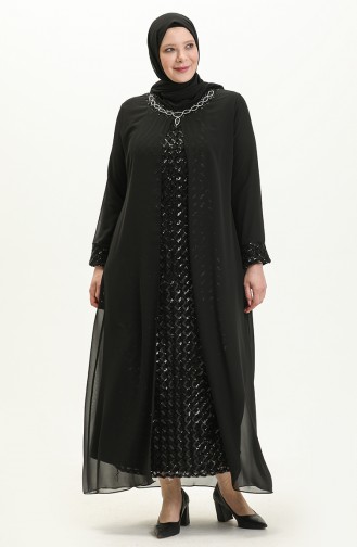 Plus Size Sequined Evening Dress 2307-03 Black 2307-03