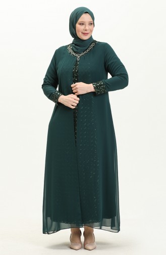 Robe de Soirée à Paillettes Grande Taille 2307-04 Vert emeraude 2307-04