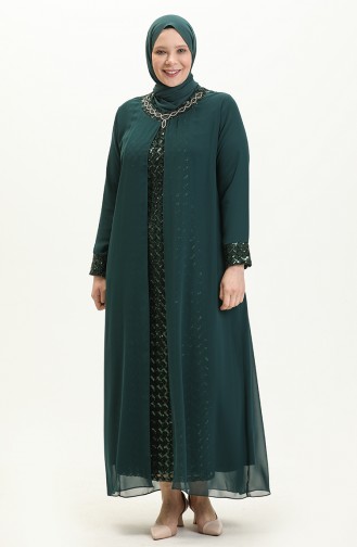 Robe de Soirée à Paillettes Grande Taille 2307-04 Vert emeraude 2307-04