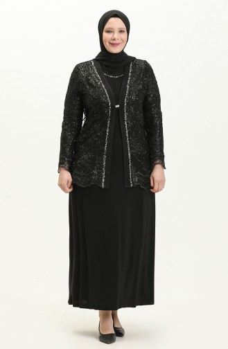 Robe de Soirée avec Broche Grande Taille 2314-02 Noir 2314-02