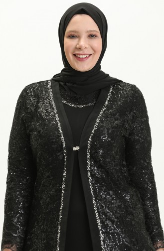 Robe de Soirée avec Broche Grande Taille 2314-02 Noir 2314-02