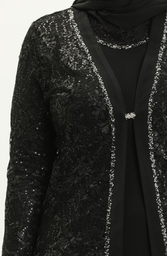 Robe de Soirée avec Broche Grande Taille 2314-02 Noir 2314-02