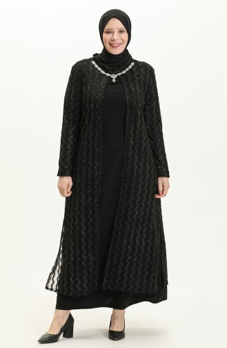 Übergröße Spitze bedeckt Abendkleid 2303-02 Schwarz 2319-01