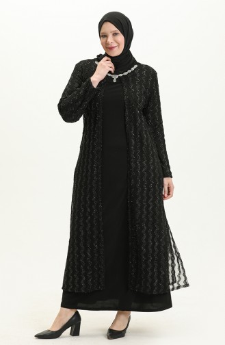 فستان سهرة بمظهر طقم مقاس كبير  2319-01  أسود 2319-01